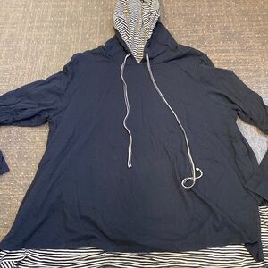 J Jill Double Layer Navy and Striped Hoodie 2X